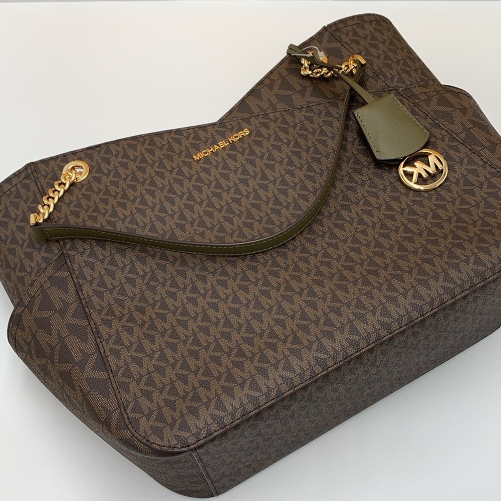 MICHAEL KORS 
Jet Set Large Logo Tote Chain Shoulder Bag 
COLOR OLIVE 
NWT - Picture 11 of 16